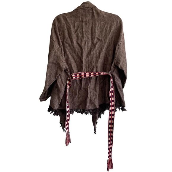 ZARA Boho Linen Wrap Cardigan Blazer Jacket Brown XS/S - Picture 11 of 14